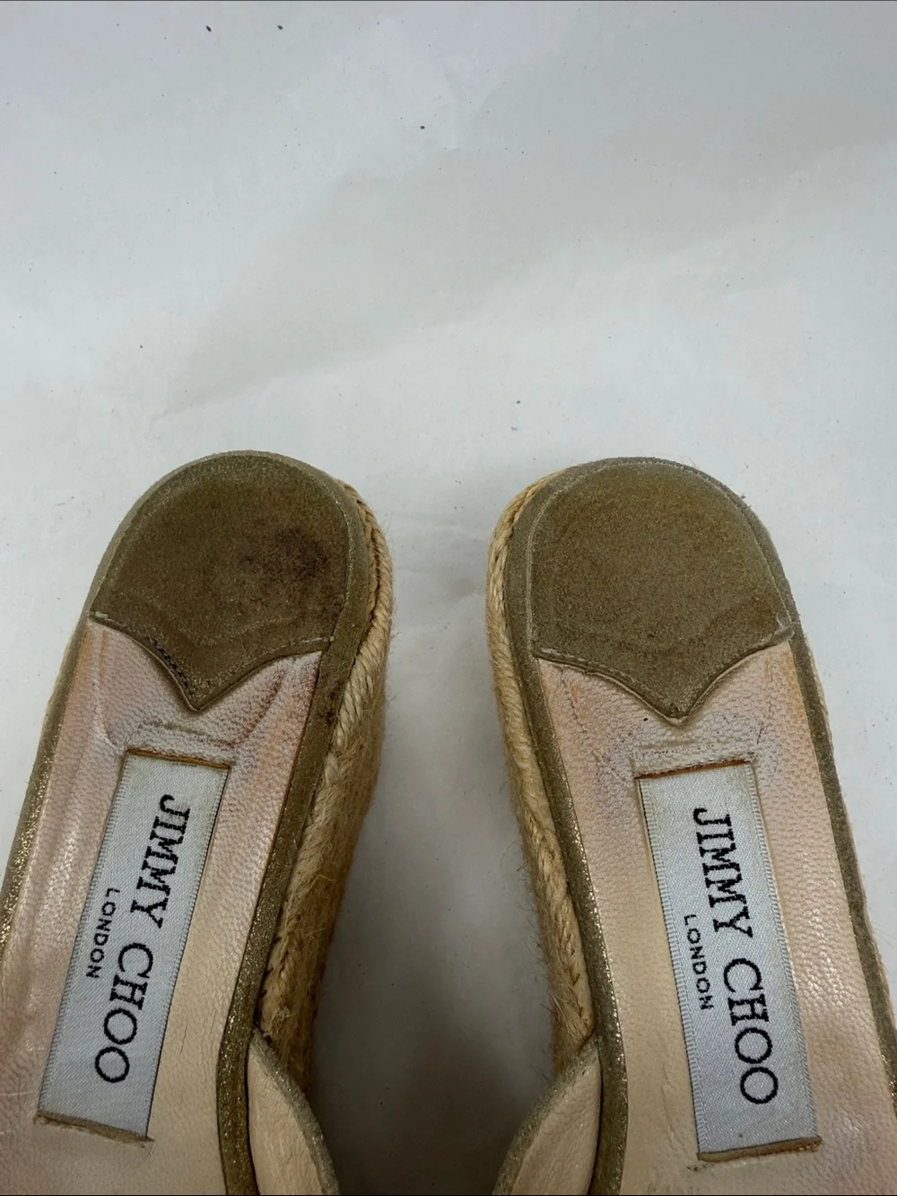 Jimmy Choo Gold Metallic Espadrille Wedge Sandals Size 38